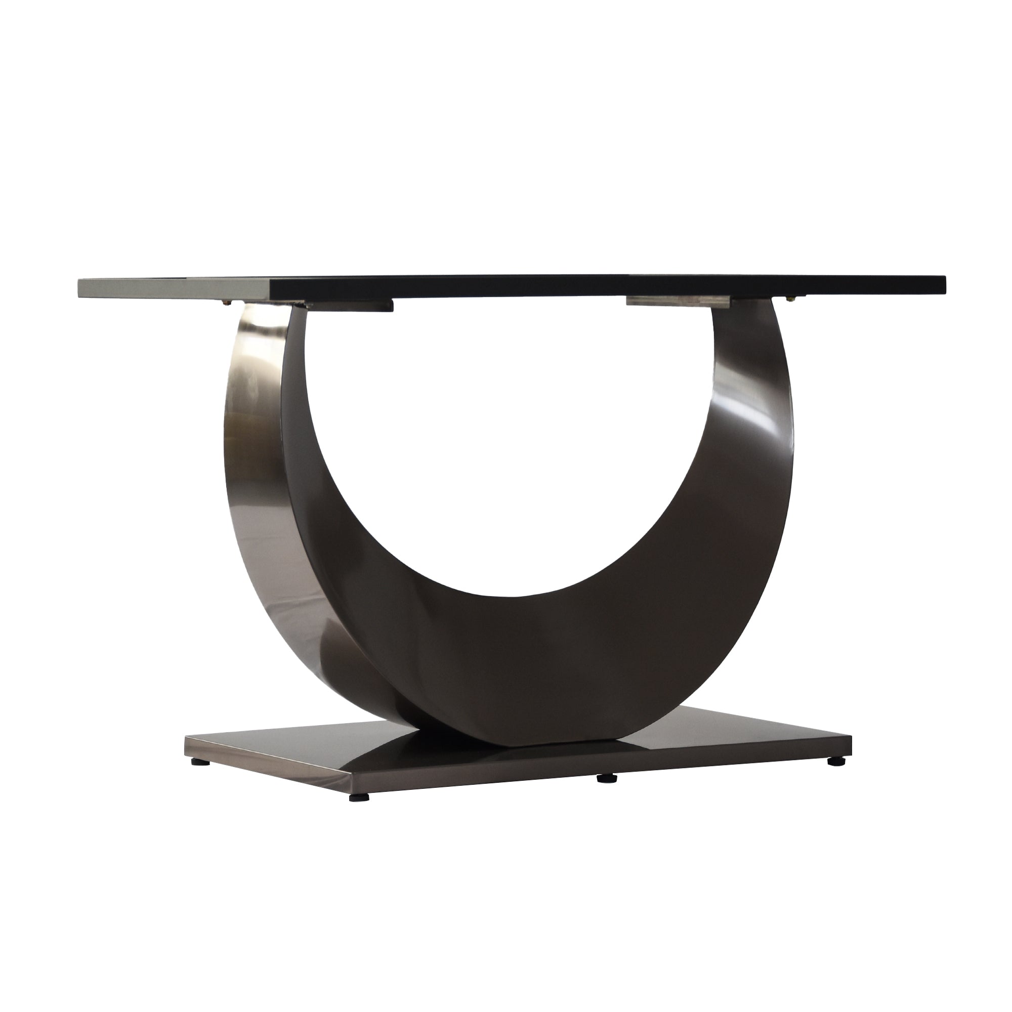 White Sintered Stone Dining Table with Moon-Shaped Stainless Steel Base