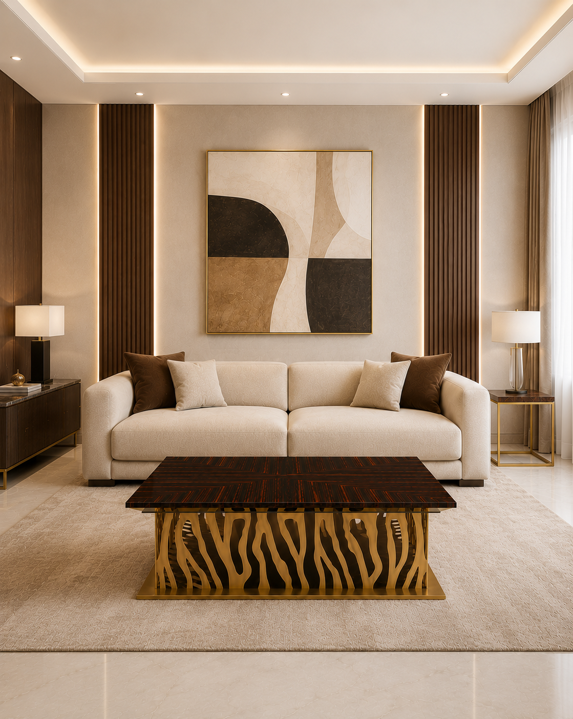 Zebrano Marble & Steel Coffee Table