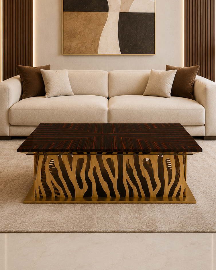 Zebrano Marble & Steel Coffee Table