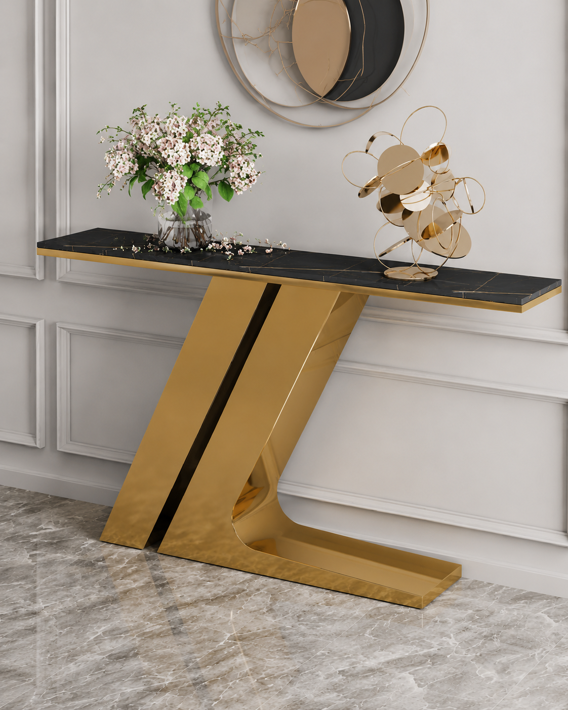Zion Marble & Steel Console