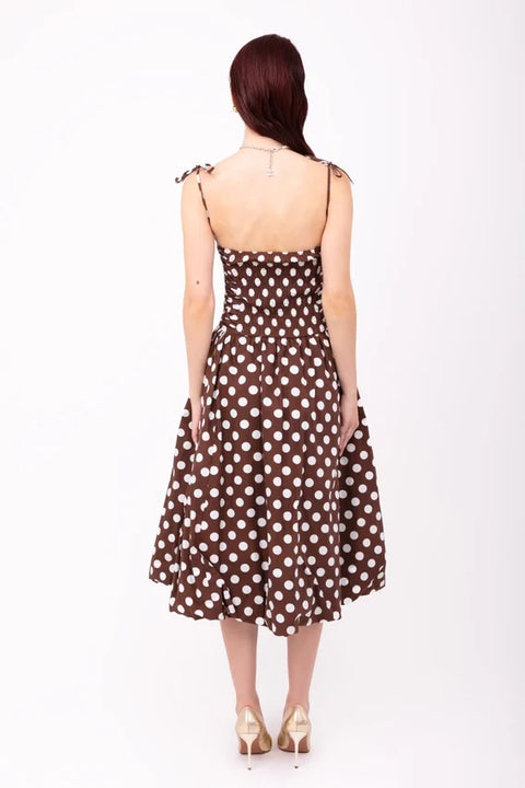 Alexa Brown Puffball Dress with Polka Dot Detail
