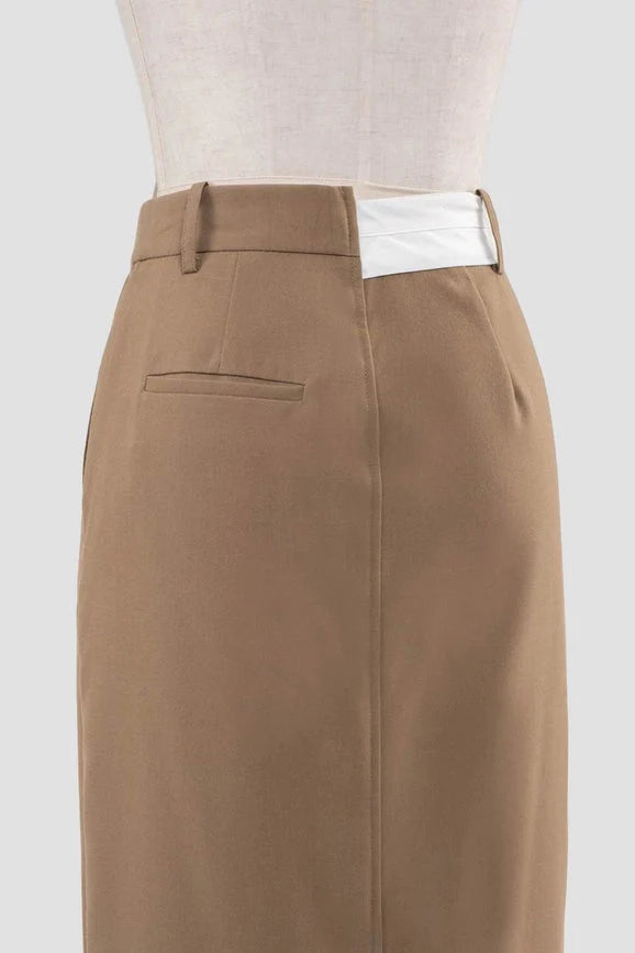 Asymmetrical Button Split Pencil Midi Skirt