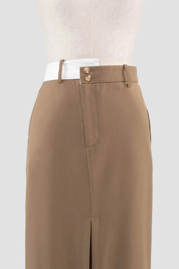 Asymmetrical Button Split Pencil Midi Skirt