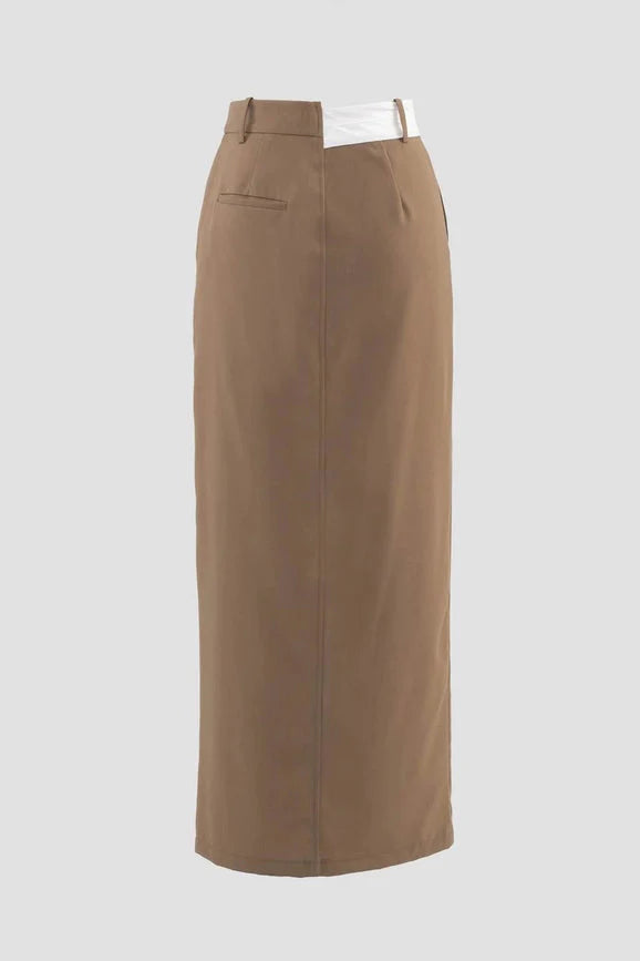 Asymmetrical Button Split Pencil Midi Skirt