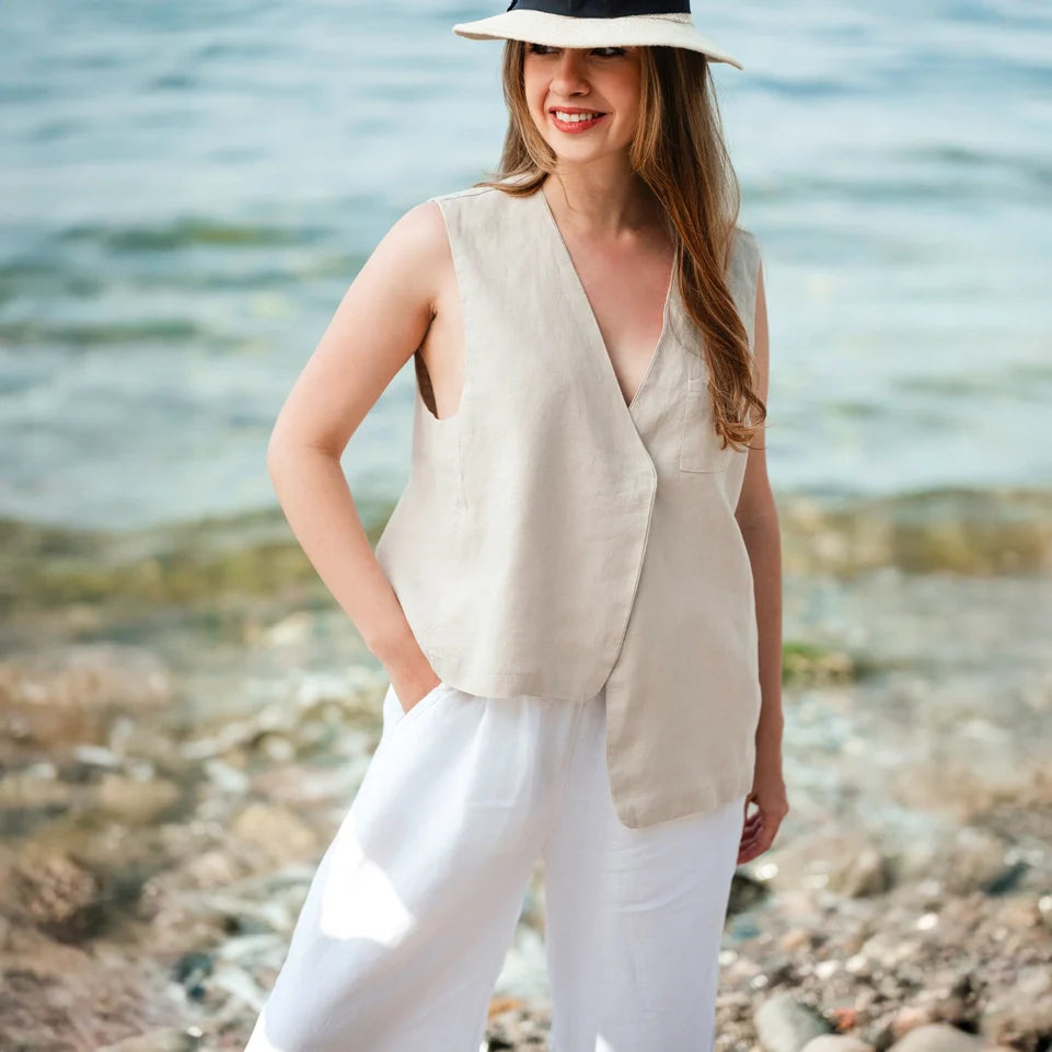 Asymmetrical Linen Vest