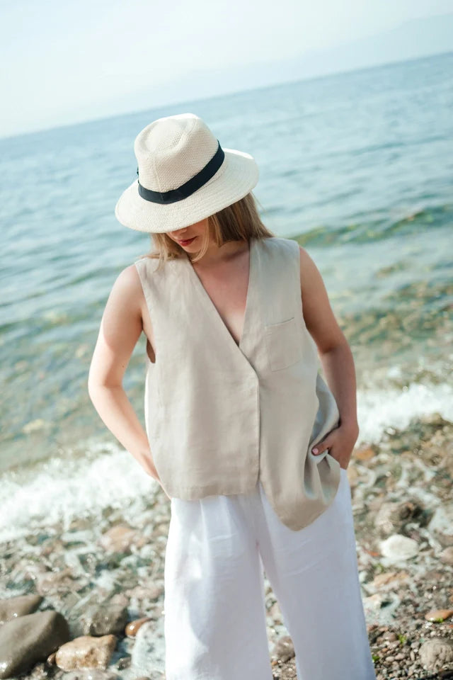Asymmetrical Linen Vest