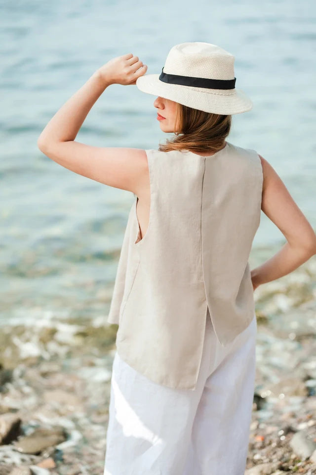 Asymmetrical Linen Vest