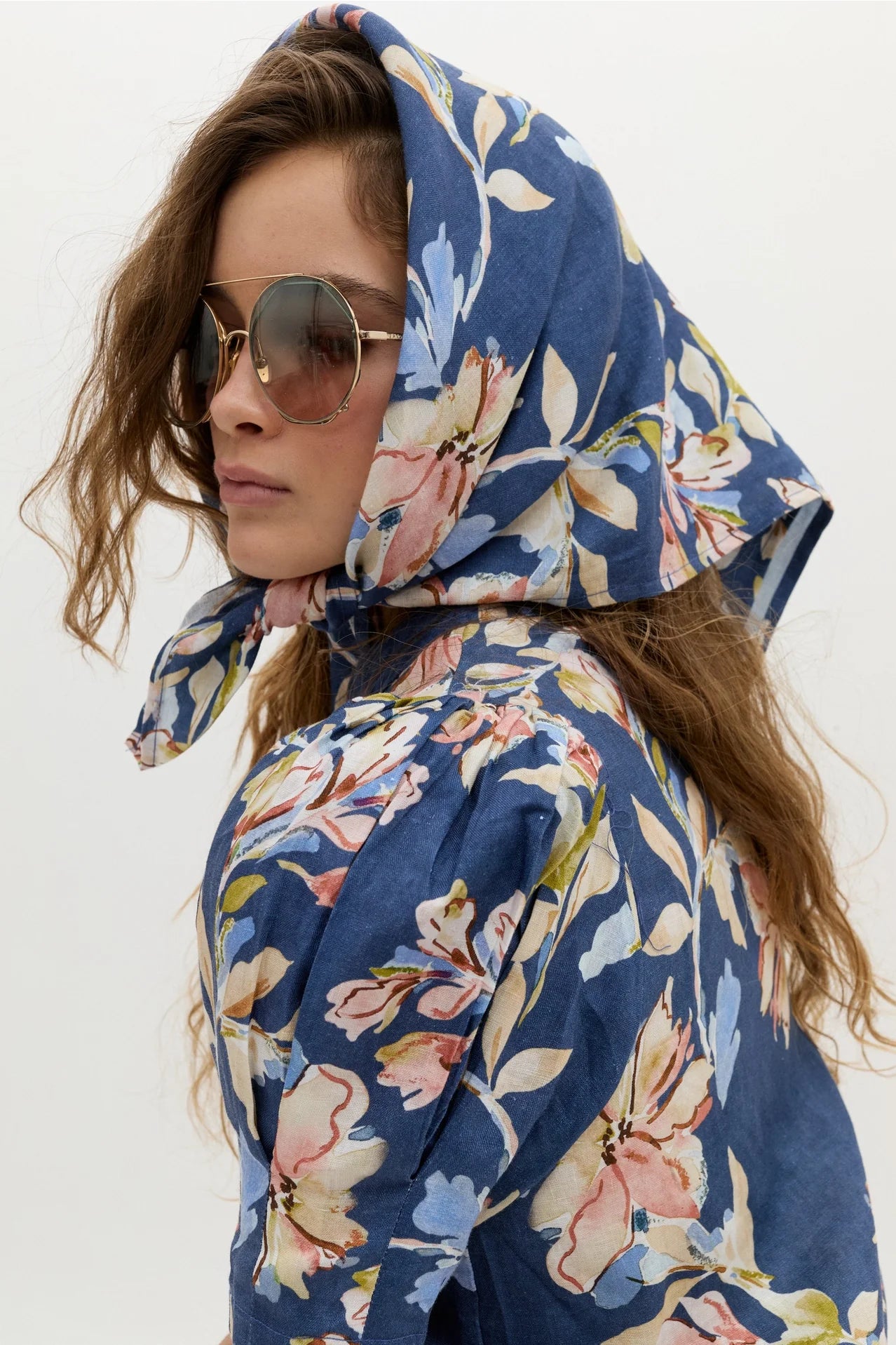 Athina Linen Shirt - Blue Poppy Print