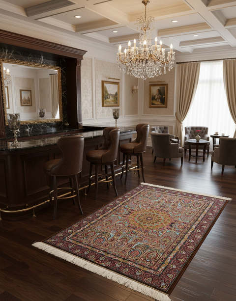 Exquisite 100% Silk Persian Design Rug – Elegant and Luxurious, size 4' 4" x 6' 7"
