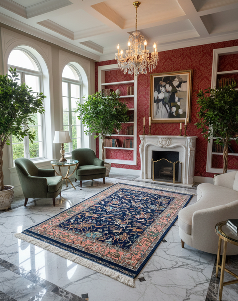 Exquisite 100% Silk Persian Design Rug – Elegant and Luxurious, size 4" x 6" (H)