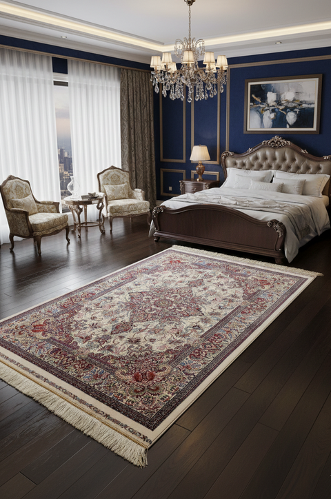 Exquisite 100% Silk Persian Design Rug – Elegant and Luxurious, size 3" x 5" (H)