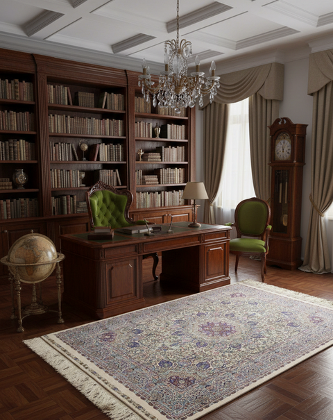 Exquisite 100% Silk Persian Design Rug – Elegant and Luxurious, size 3" x 5"x (H)