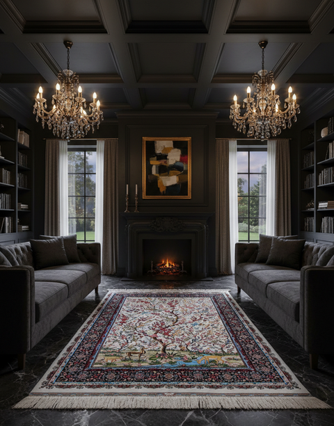 Exquisite 100% Silk Persian Design Rug – Elegant and Luxurious, size 3' 3" x 4' 10" (H)