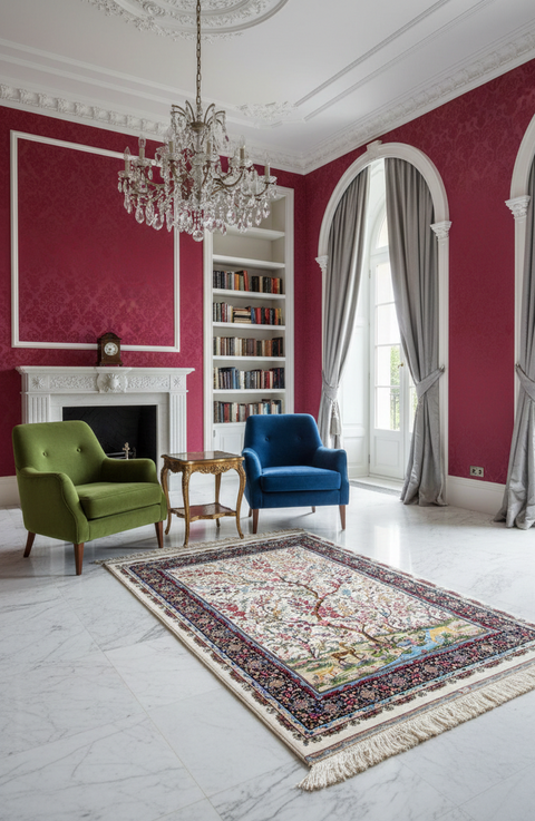 Exquisite 100% Silk Persian Design Rug – Elegant and Luxurious, size 3' 3" x 4' 10" (H)