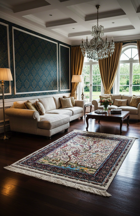Exquisite 100% Silk Persian Design Rug – Elegant and Luxurious, size 3' 3" x 4' 10" (H)