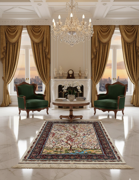 Exquisite 100% Silk Persian Design Rug – Elegant and Luxurious, size 3' 3" x 4' 10" (H)