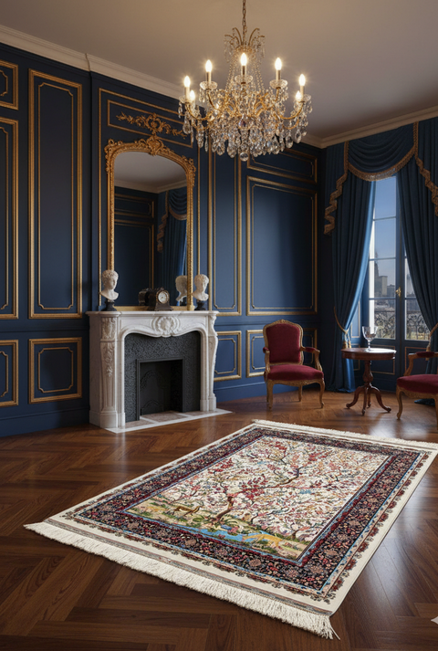 Exquisite 100% Silk Persian Design Rug – Elegant and Luxurious, size 3' 3" x 4' 10" (H)