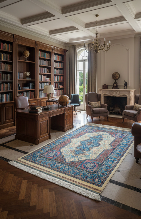 Exquisite 100% Silk Persian Design Rug – Elegant and Luxurious, size 3" x 5" (H)