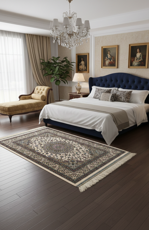 Exquisite 100% Silk Persian Design Rug – Elegant and Luxurious, size 3" x 5" (H)