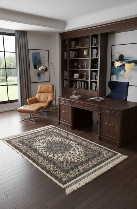 Exquisite 100% Silk Persian Design Rug – Elegant and Luxurious, size 3" x 5" (H)