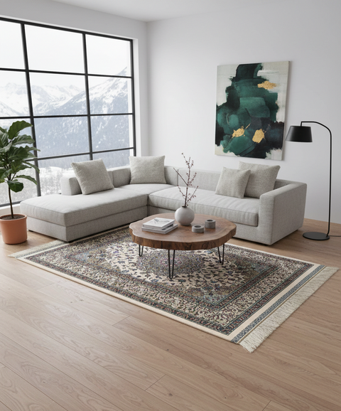 Exquisite 100% Silk Persian Design Rug – Elegant and Luxurious, size 3" x 5" (H)