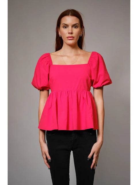 Back Tie Puff Sleeve Peplum Top