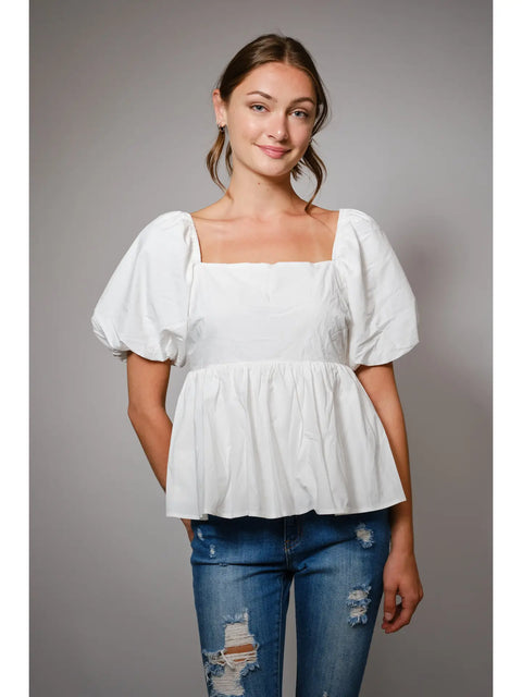 Back Tie Puff Sleeve Peplum Top