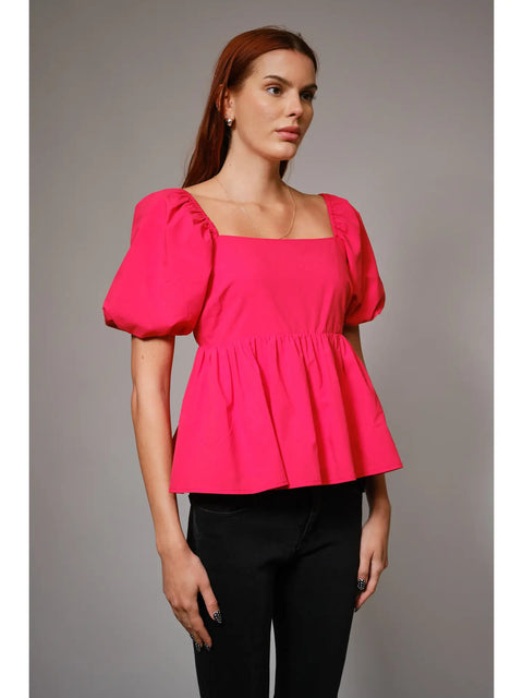Back Tie Puff Sleeve Peplum Top