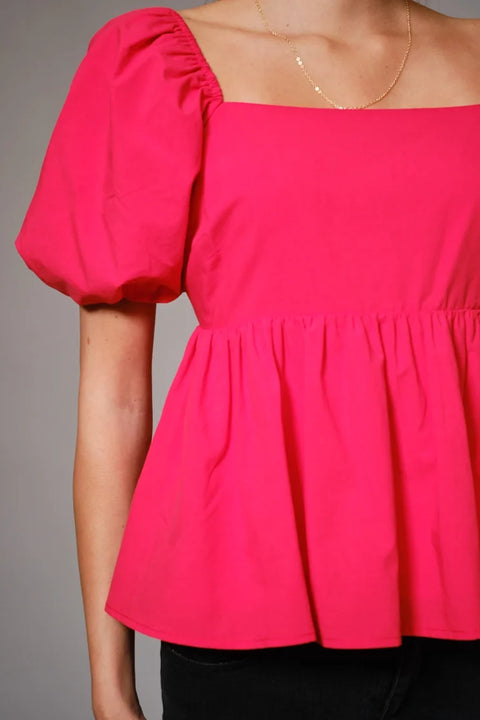 Back Tie Puff Sleeve Peplum Top