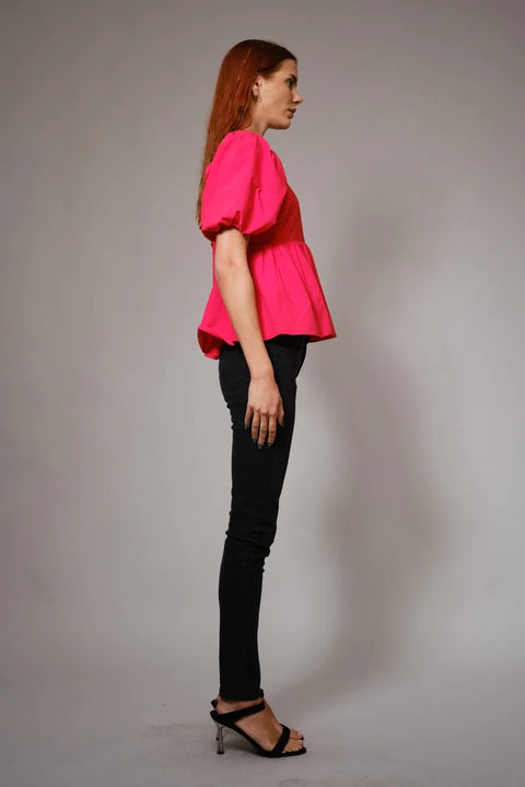 Back Tie Puff Sleeve Peplum Top