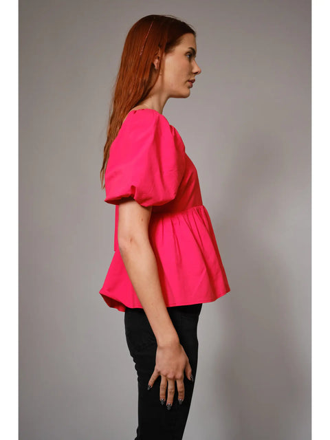 Back Tie Puff Sleeve Peplum Top