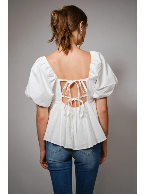 Back Tie Puff Sleeve Peplum Top