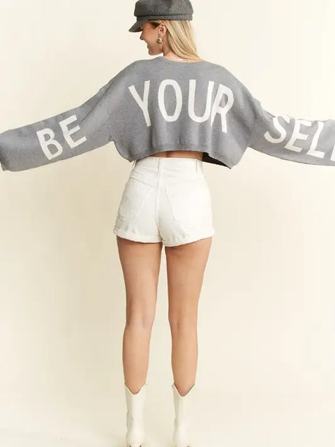 Be Your Self Sweater Crop Top H.GRAY