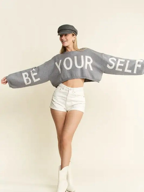 Be Your Self Sweater Crop Top H.GRAY
