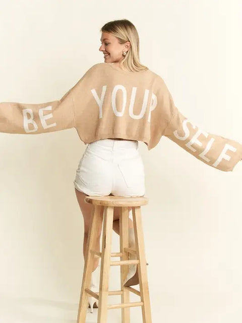 Be Your Self Sweater Crop Top OATMEAL