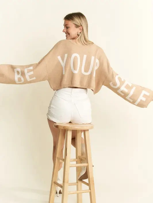 Be Your Self Sweater Crop Top OATMEAL
