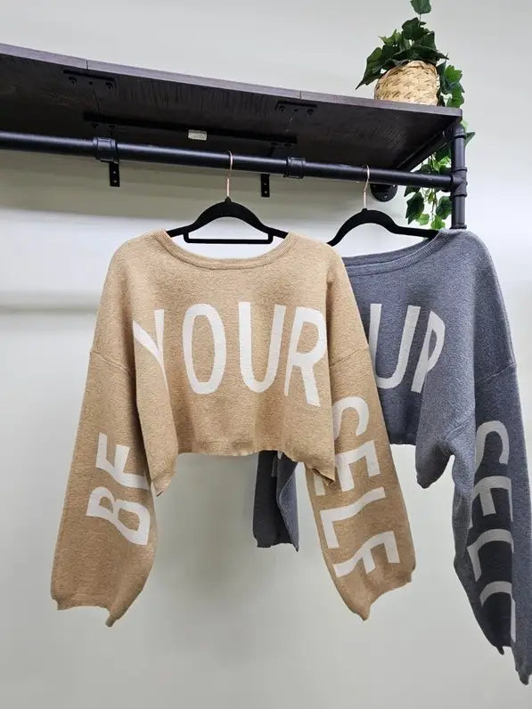 Be Your Self Sweater Crop Top OATMEAL