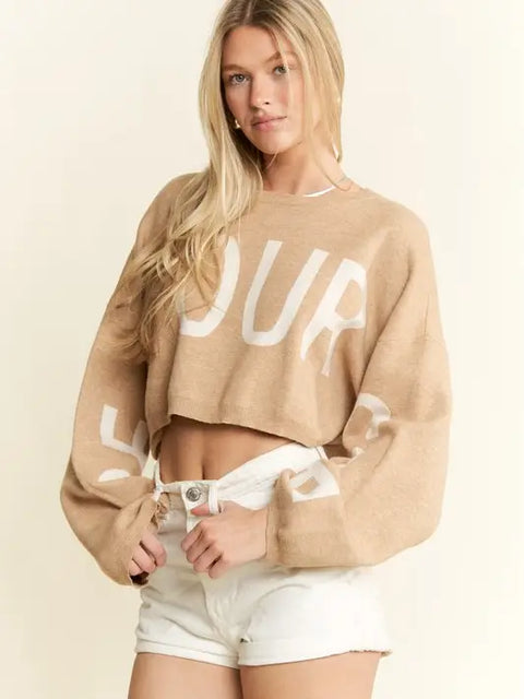Be Your Self Sweater Crop Top OATMEAL