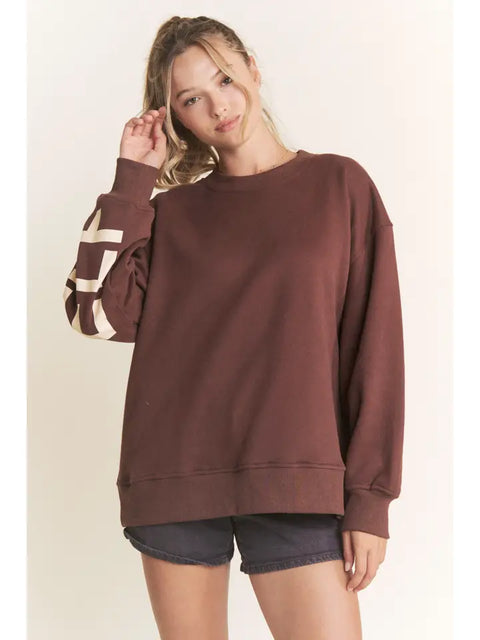 Be Yourself Love Yourself Printed Oversized Sweatshirt Brown
