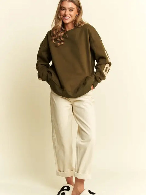 Be Yourself Love Yourself Printed Oversized Sweatshirt OLIVE