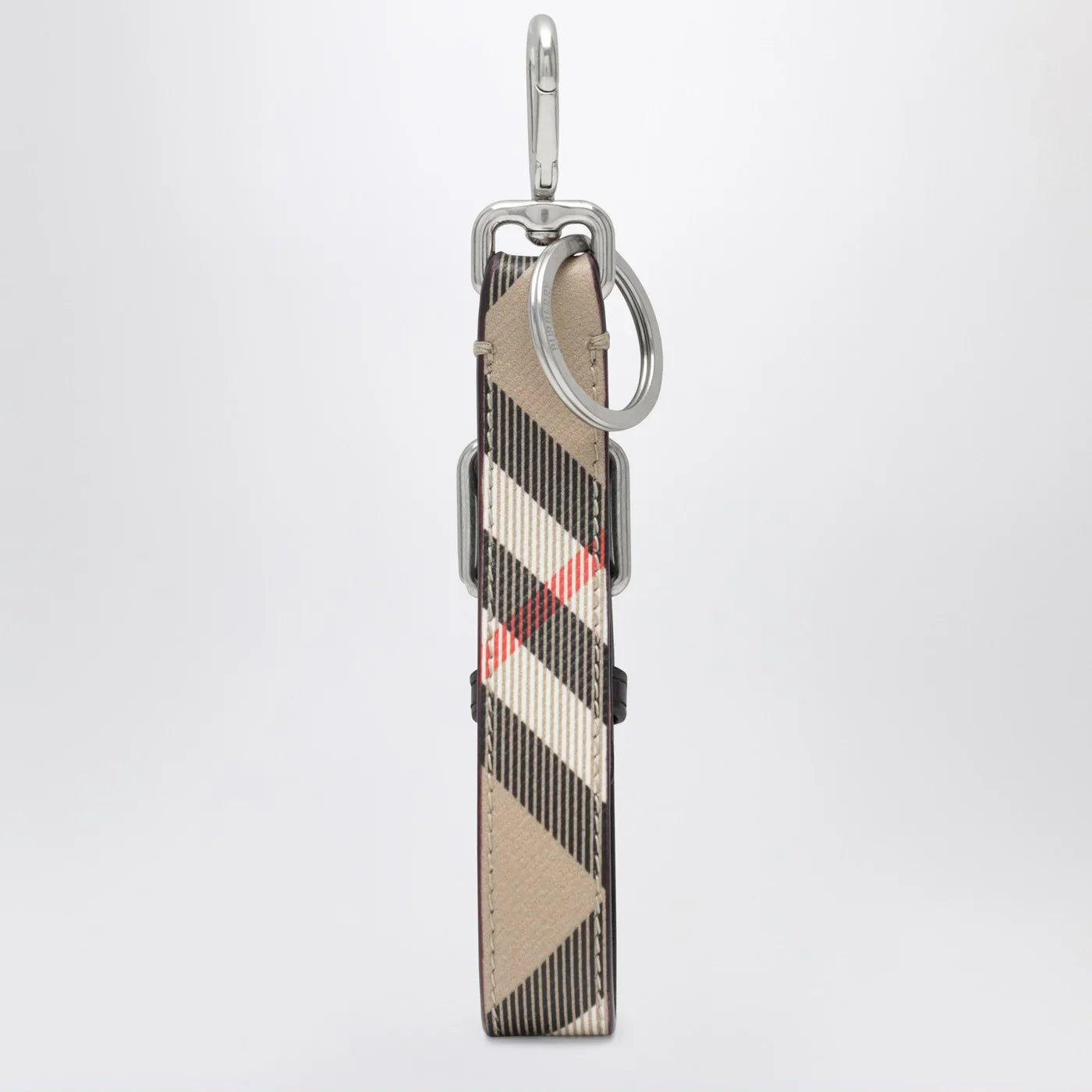 Beige Coated Canvas Key Ring with Leather Interior for Everyday Use