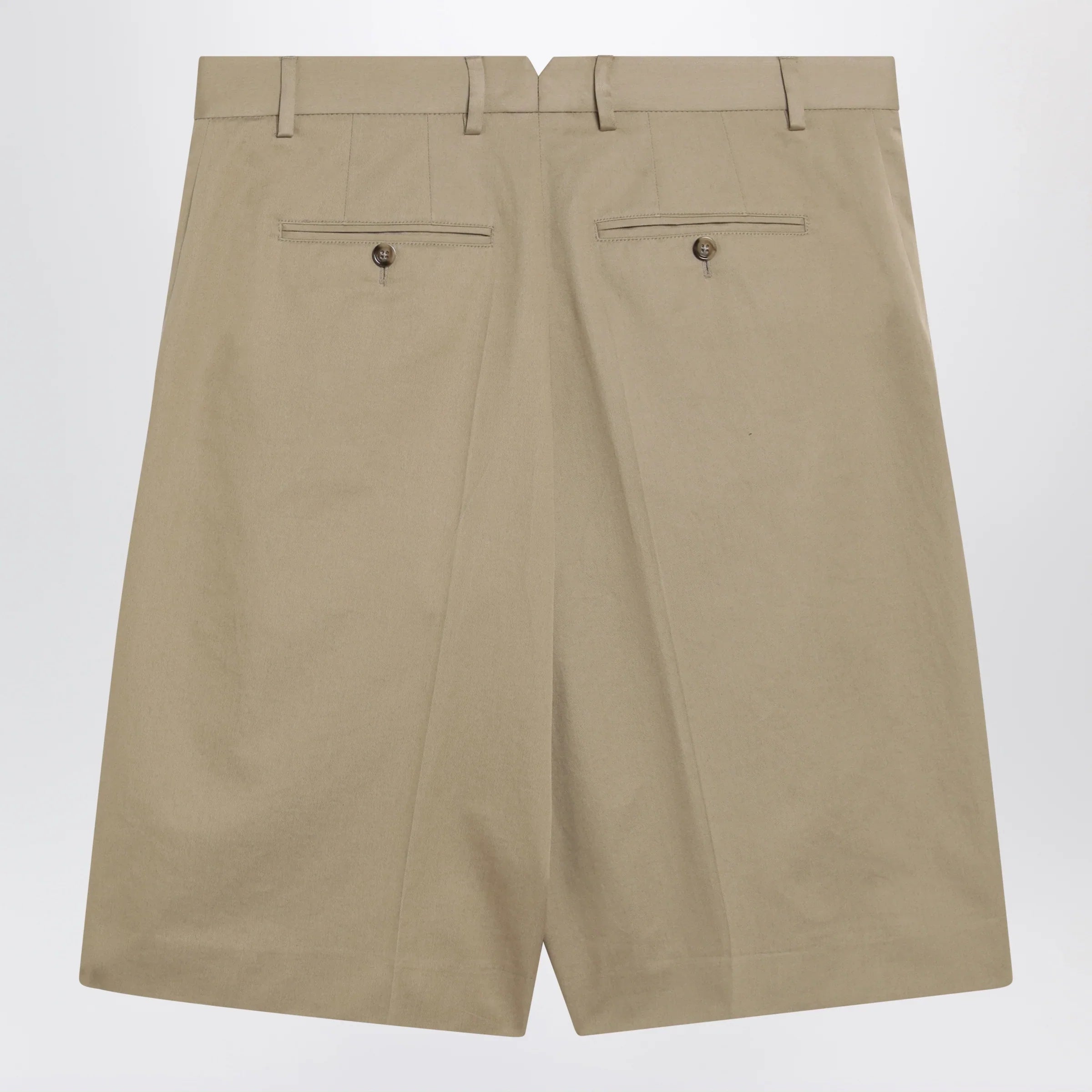 Beige Cotton Pleated Bermuda Shorts for Summer Comfort and Breathability
