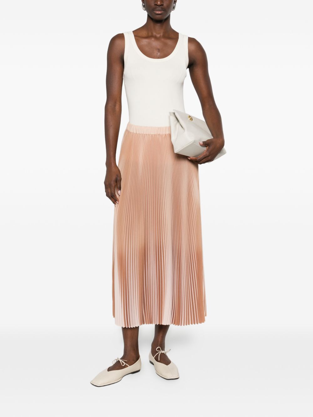 Beige Pleated Skirt with Elastic Waistband for Comfort and Breathability
