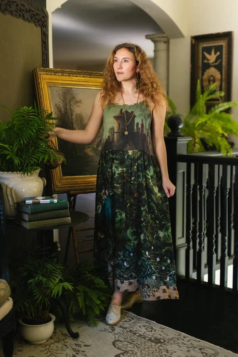 Bella Notte Bohéme Bamboo Slip Dress with Moon and Rabbit Design