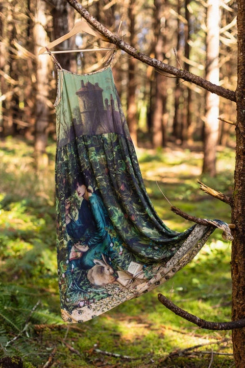 Bella Notte Bohéme Bamboo Slip Dress with Moon and Rabbit Design