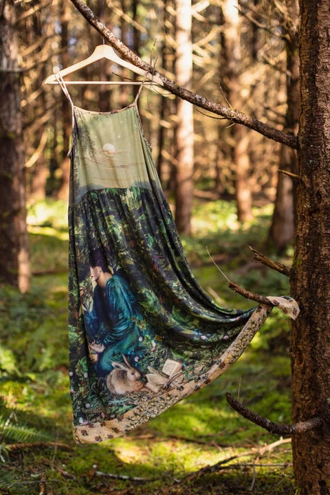 Bella Notte Bohéme Bamboo Slip Dress with Moon and Rabbit Design