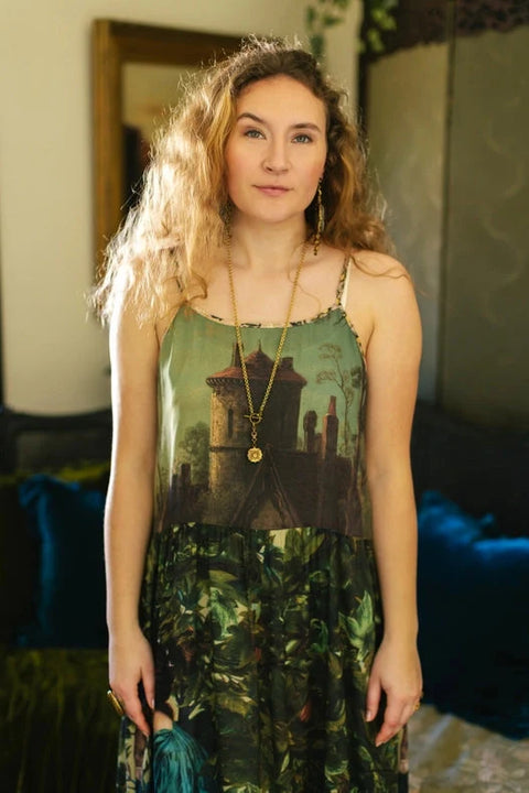 Bella Notte Bohéme Bamboo Slip Dress with Moon and Rabbit Design