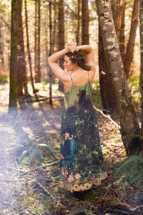 Bella Notte Bohéme Bamboo Slip Dress with Moon and Rabbit Design