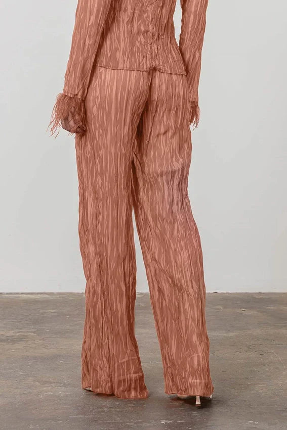Belted Crinkled Wide Leg Pants