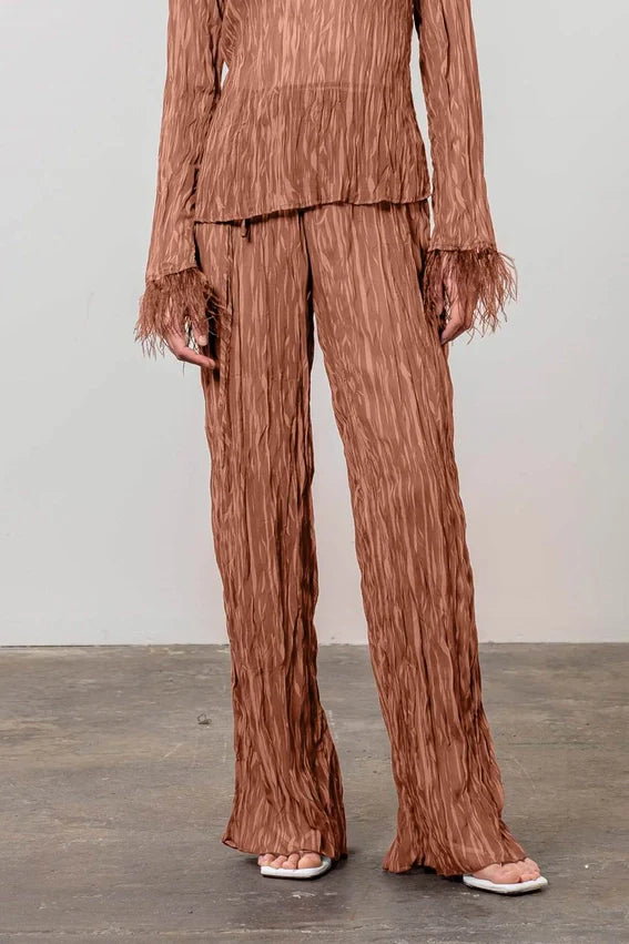 Belted Crinkled Wide Leg Pants